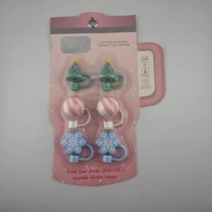 Sugar & Spice‎ Silicone Straw Tip Covers 6 Piece Christmas Tree Snowflake Candy